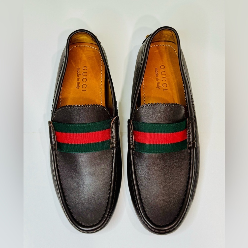 Men’s Gucci Web Accent Leather Drivers Moccasin Dark Brown Size 8.5 New no Box! - Picture 8 of 16